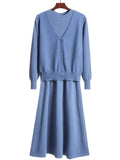 2PCS Solid Knitting Cardigan & Dress