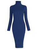 1960s High Collar Solid Knitting Dress