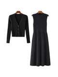 2PCS Solid Knitting Cardigan & Dress