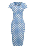 Blue 1960s Polka Dot Pencil Dress