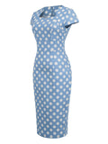 Blue 1960s Polka Dot Pencil Dress