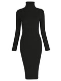 1960s High Collar Solid Knitting Dress