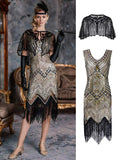 2PCS Top Seller Champagne 1920s Dress & Black Cape