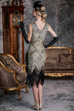 Champagne 1920s Sequined Flapper Dress
