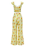 2PCS 1950s Sunflower Crop Top & Pants