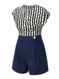 2PCS 1950s Black Curves Blouse & Navy Blue Shorts