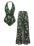 Green 2PCS Jaguar One-piece Swimsuit & Pants