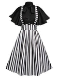2PCS 1950s Black Solid Blouse & Suspender Skirt