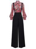 2PCS 1950s Candy Tie-Up Blouse & Black Suspender Pants