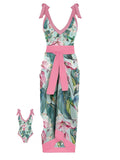 1950s V-Neck Flowers Lacing Swimsuit & Cover Up