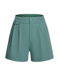 Mint Green 1950s Solid Pleating Decorative Pocket Shorts