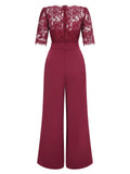 Wine Red 1930s Lace Patchwork Jumpsuit