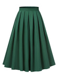 Green 1950s Solid Pleated Skirts