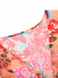 Red Floral Bohemian Lace-Up Cover Up