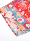 Red Floral Bohemian Lace-Up Cover Up