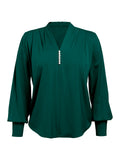1930s Retro Solid V-neck Puff Sleeve Blouse
