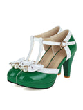 Retro T-Strap Bow High Heel Shoes