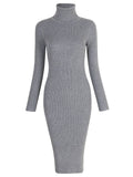 1960s High Collar Solid Knitting Dress