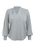 1930s Retro Solid V-neck Puff Sleeve Blouse
