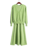 2PCS Solid Knitting Cardigan & Dress