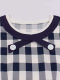 Navy 1950s Plaid Cross Tie Swing Dress