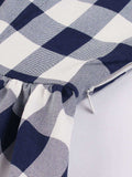 Navy 1950s Plaid Cross Tie Swing Dress