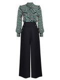 2PCS 1950s Green Tops & Black Pants