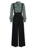 2PCS 1950s Green Tops & Black Pants