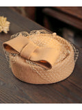 Retro Bow Mesh Wooled Dress Hat