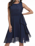 1950s Solid Lace Sleeveless Swing Dress