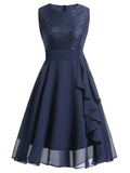 [Plus Size] 1950s Solid Lace Swing Vintage Dress