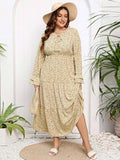 [Plus Size] 1930s Flounce Sleeve Tie Bow Ditsy Floral Dress