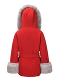 1960s Furry Solid Hooded Thickened Cotton Coat