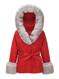 1960s Furry Solid Hooded Thickened Cotton Coat