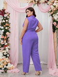 [Plus Size] 1930s Lapel Sleeveless Suit Jumpsuit With Belt