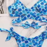 Floral Lace-Up Bikini Set