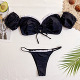 Black Ruffled Keyhole Bikini Set