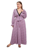 [Plus Size] Purple 1930s Deep V-Neck Ditsy Floral Dress