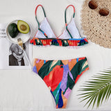 Color Block Ruffled Bikini Set