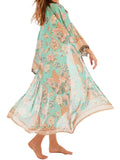 Blue Floral Bohemian Lace-Up Cover Up