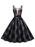 Black 1950s Halloween Spaghetti Strap Spiderweb Dress
