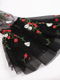 Black 1950s Lace Ruffle Swing Dress