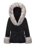 1960s Furry Solid Hooded Thickened Cotton Coat