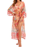 Red Floral Bohemian Lace-Up Cover Up
