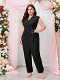 [Plus Size] 1930s Lapel Sleeveless Suit Jumpsuit With Belt