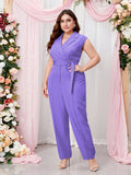[Plus Size] 1930s Lapel Sleeveless Suit Jumpsuit With Belt
