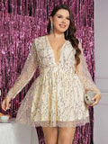 [Plus Size] 1960s Sequined Tassel Deep V Pleated Dress