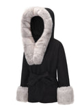 1960s Furry Solid Hooded Thickened Cotton Coat