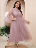 [Plus Size] Pink 1930s Mesh Patchwork Evening Dress