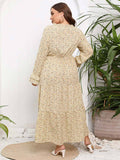[Plus Size] 1930s Flounce Sleeve Tie Bow Ditsy Floral Dress